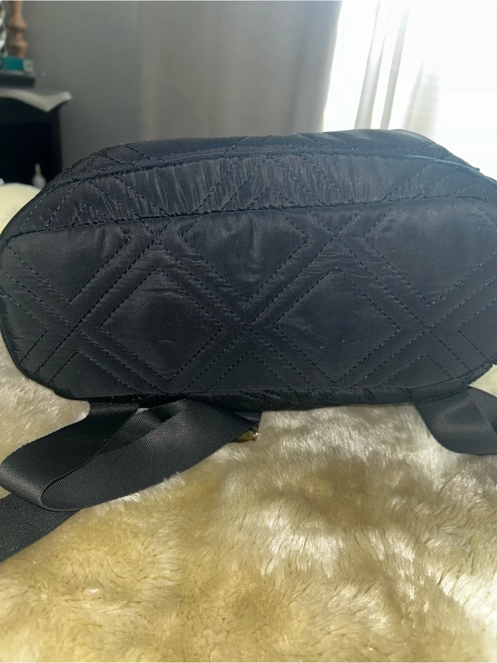 Adrienne Vittadini Black Quilted Backpack with Gold Accents